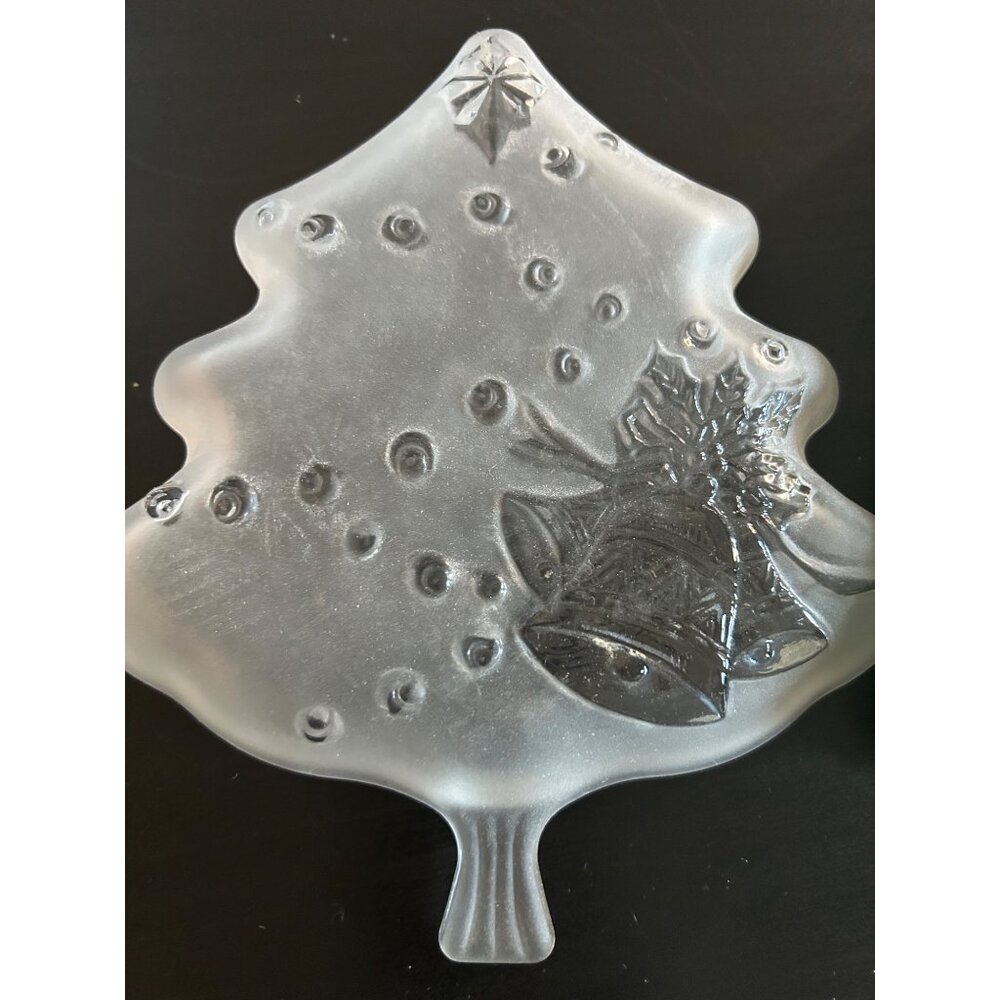 Christmas Candy Dish Crystal Clear 7.5" Frosted Christmas Tree Plate Decor